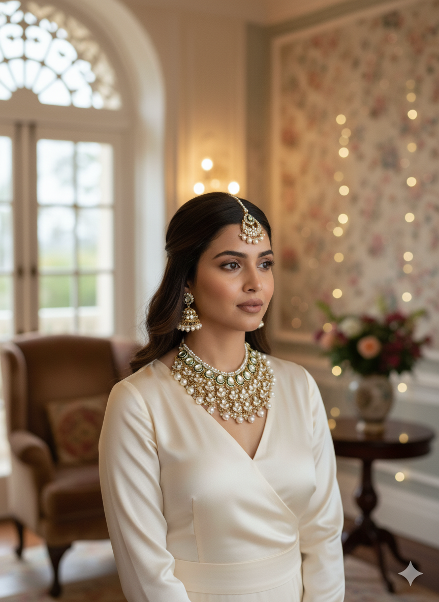 Kundan necklace with earrings and mang tika