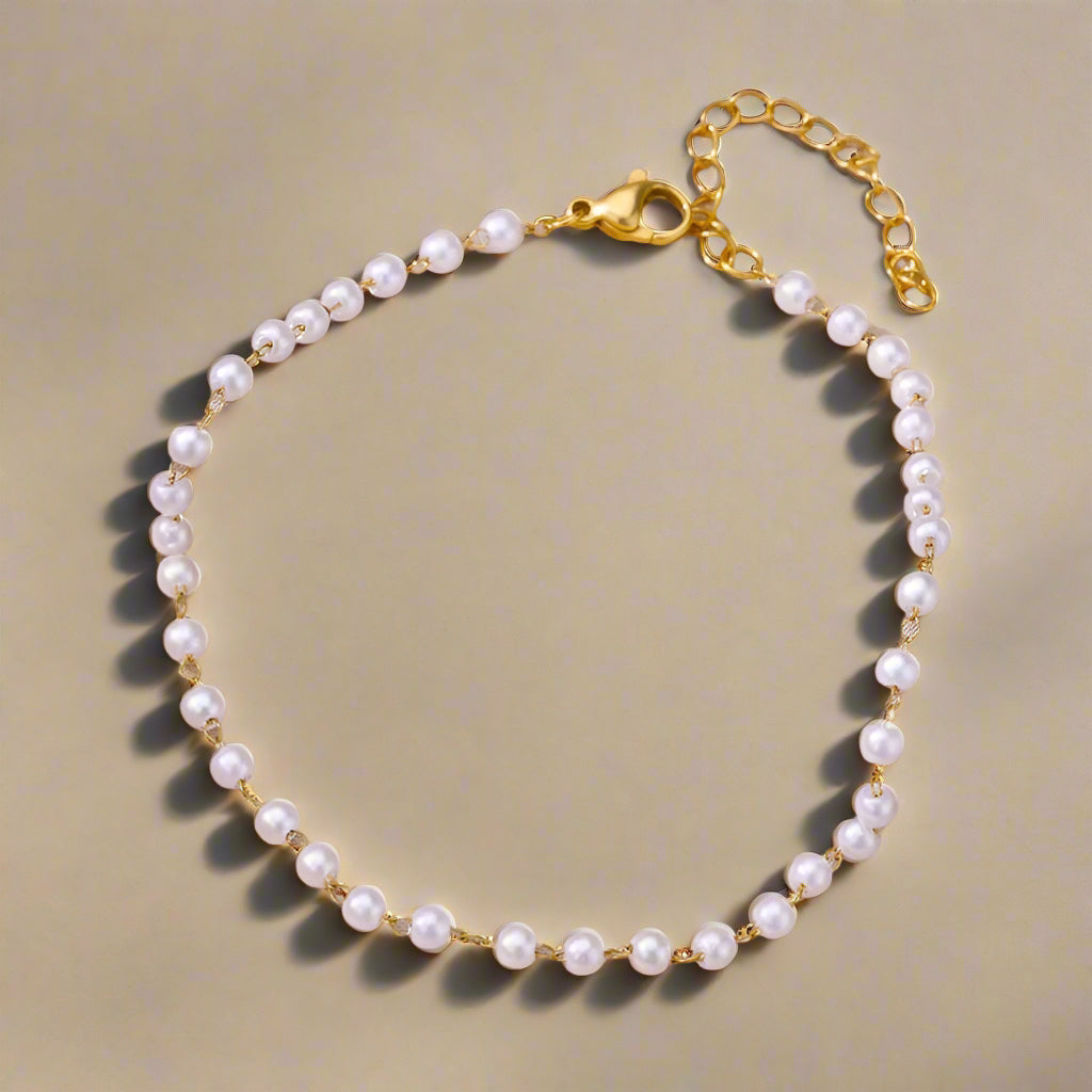 white beads simple Style Stainless Steel Artificial Gemstones Anklet