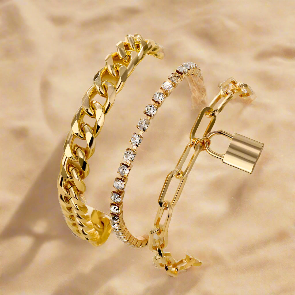 New Niche Fashion Creative Round Love Cross Bracelet 3piece Design Sense Chain Bracelet Hand