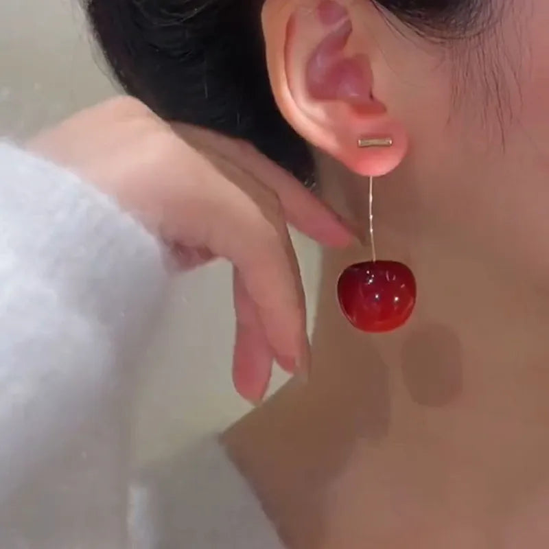 Fashion Sweet Cherry Fruit Synthetic Resin Alloy Fruit Resin Women's Earrings