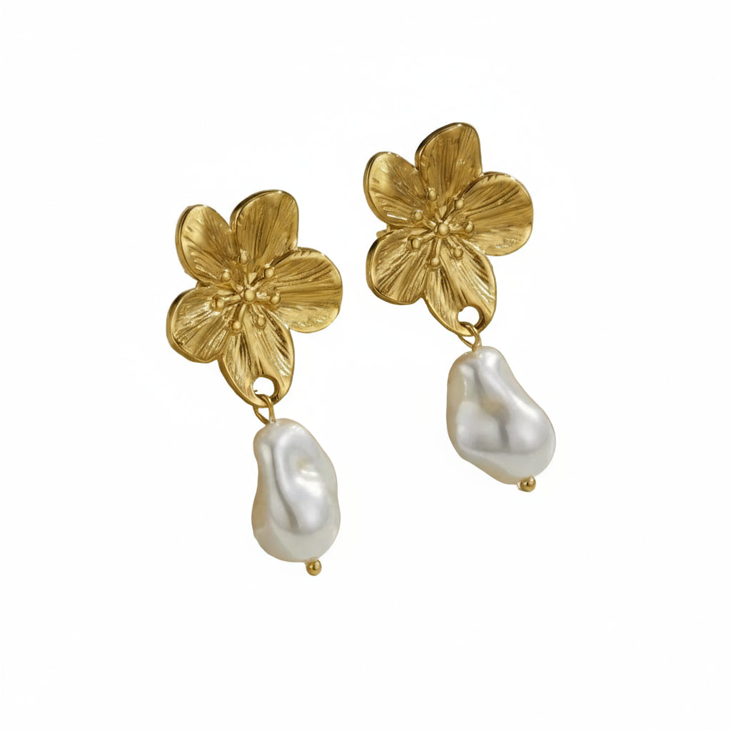 beautiful flower pearl ear studs