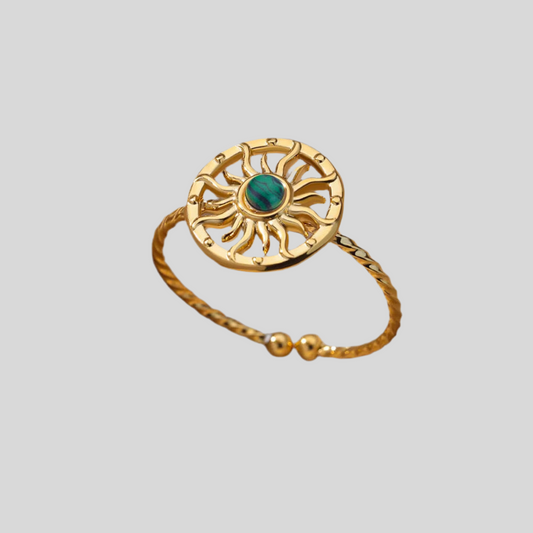 sunburst ring with the green stone gold plated stainless steel waterproof non tarnish open rings