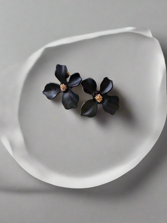 Black flower earring