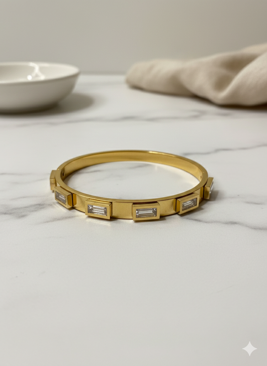18k gold plated stone base stainless steel bangle