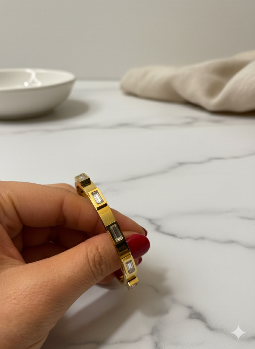18k gold plated stone base stainless steel bangle
