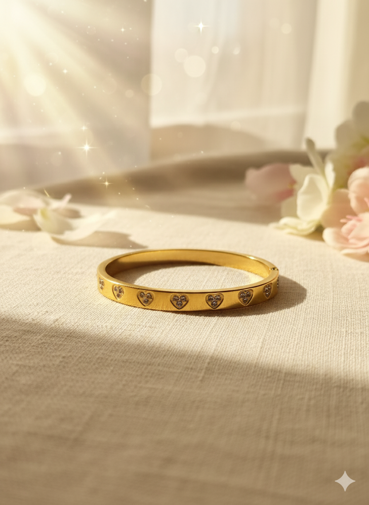 18k gold plated heart shape stainless steel bangle