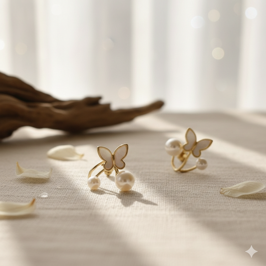 Beautiful butterfly and pearl earrings