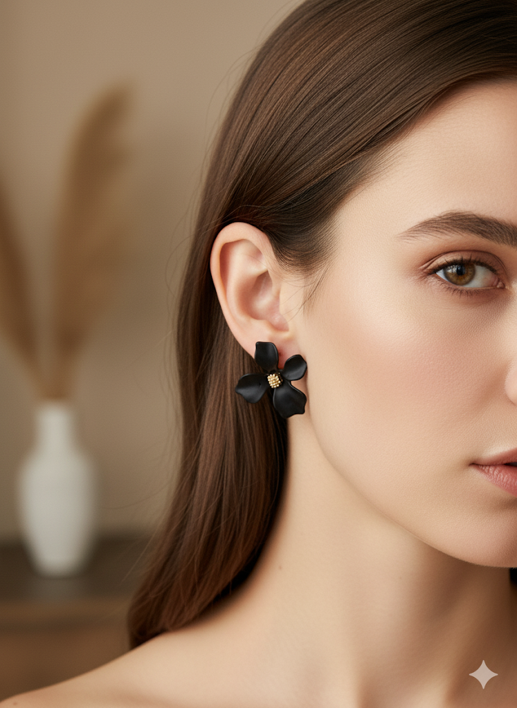 Black flower earring