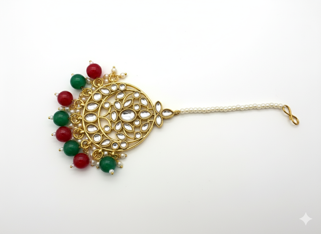 Heavy bridal Kundan set with mang Tika and sider Tika