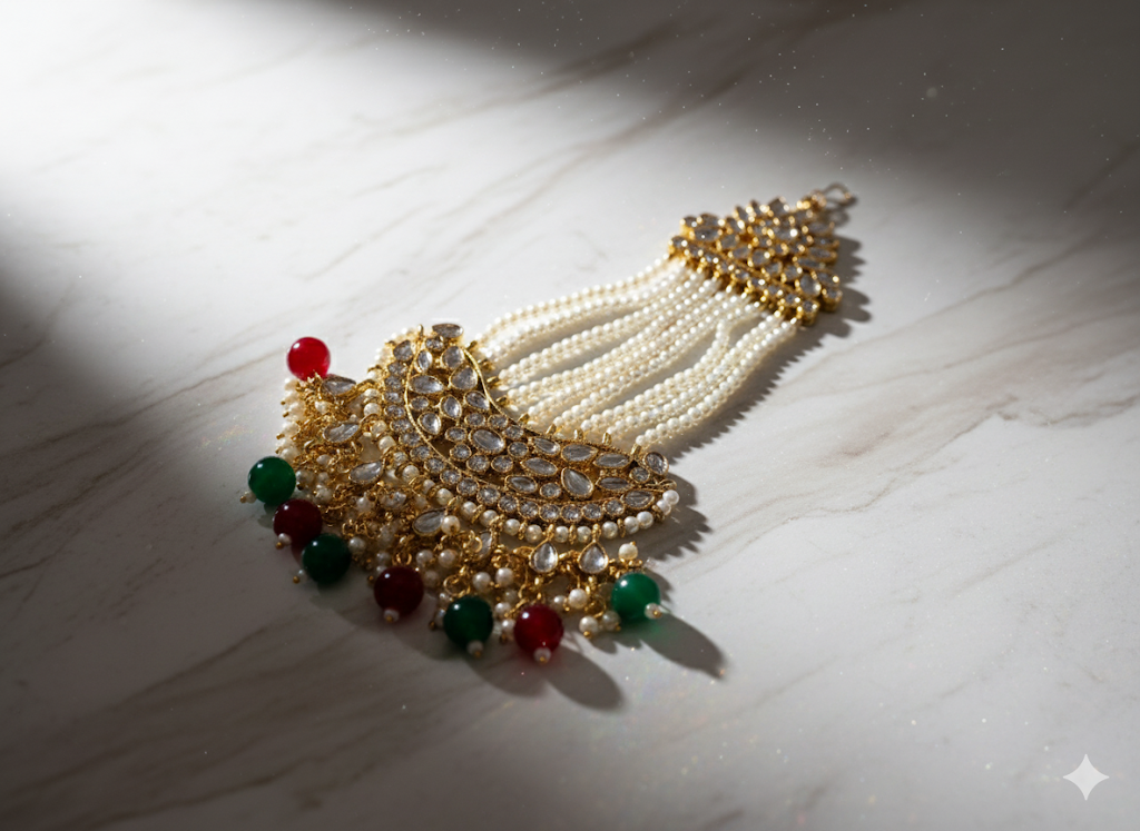 Heavy bridal Kundan set with mang Tika and sider Tika