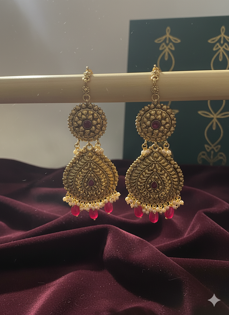 Golden Punjabi Tika with earrings set