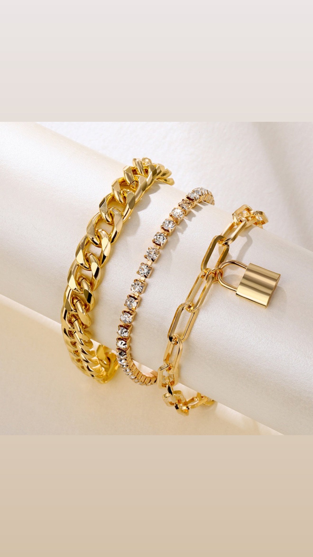Layered chain lock style bracelet