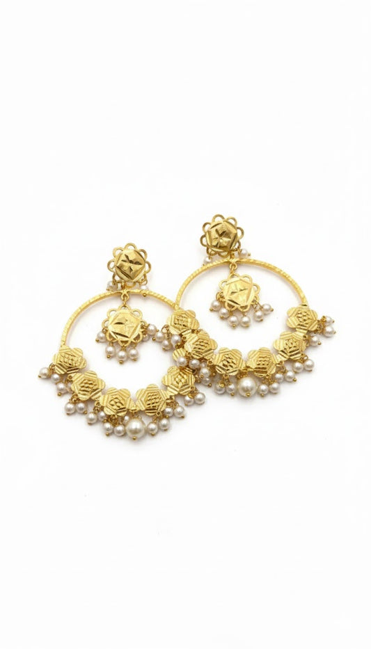 Golden hoop pearl earrings