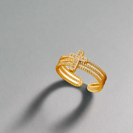 Simple Style Cross Copper Plating Inlay Zircon Unisex Open Rings