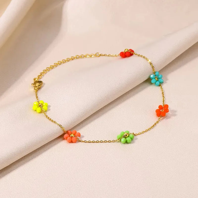 Simple style colorful Stainless Steel Artificial Gemstones Anklet