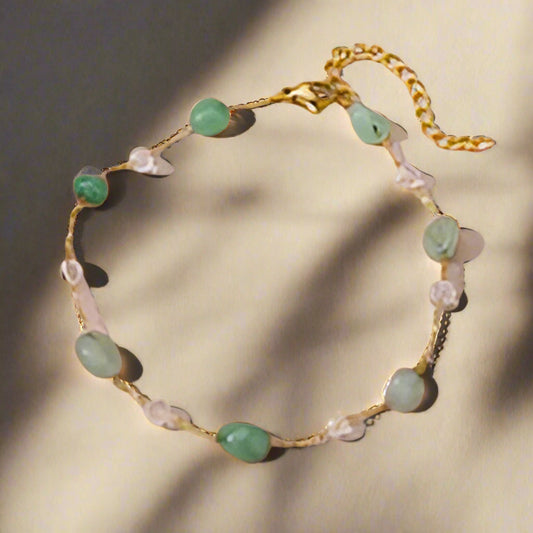 beautiful, beaded stone Geometric Stainless Steel Artificial Gemstones anklet