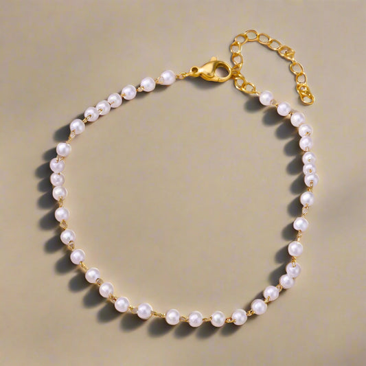 white beads simple Style Stainless Steel Artificial Gemstones Anklet