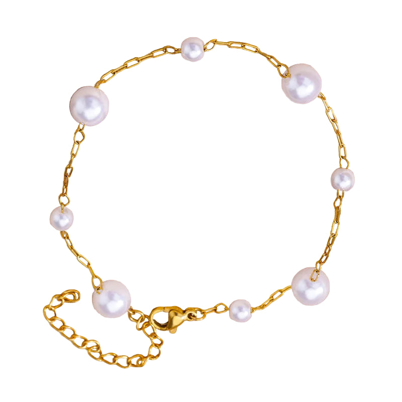 Simple Style Commute Geometric with pearl Stainless Steel Artificial Gemstones Anklet