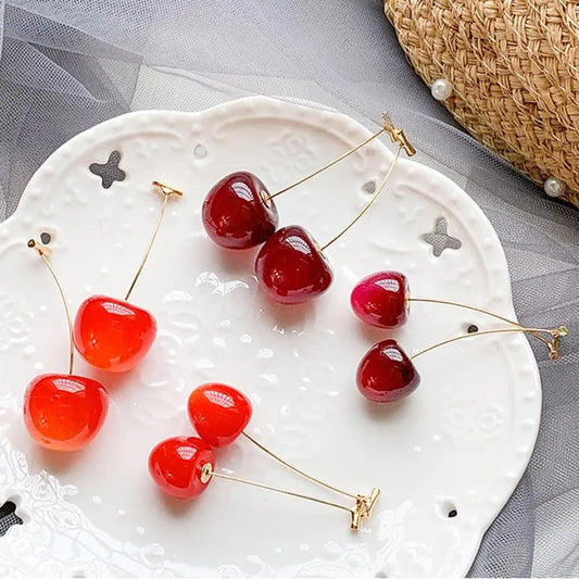 Fashion Sweet Cherry Fruit Synthetic Resin Alloy Fruit Resin Women's Earrings