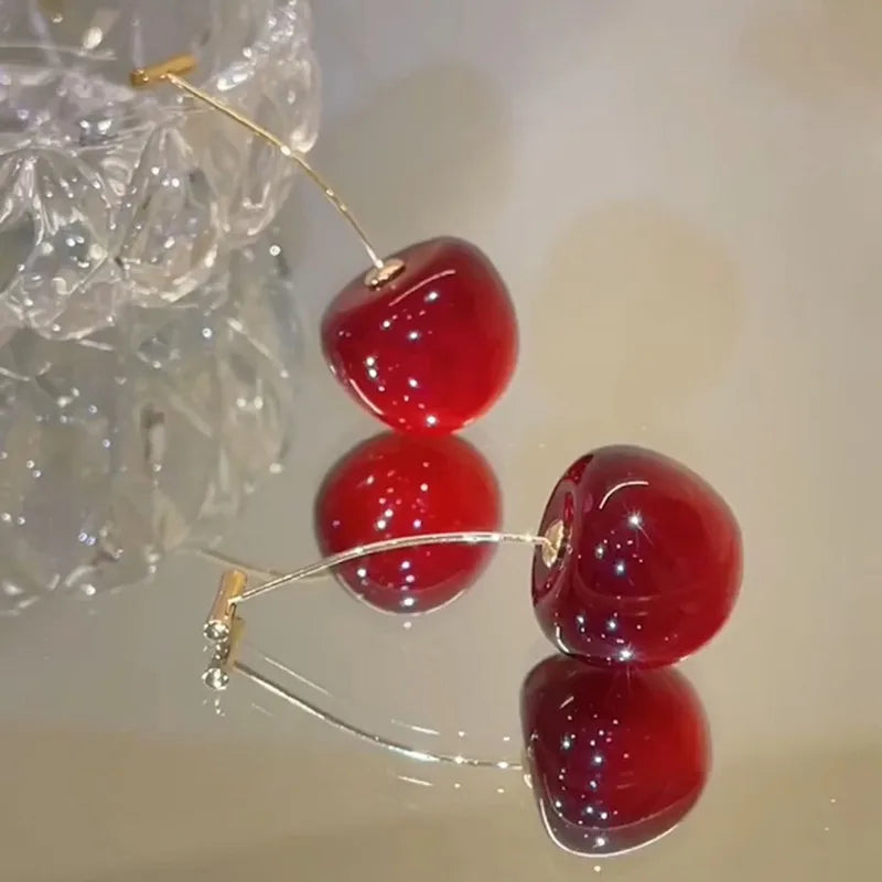 Fashion Sweet Cherry Fruit Synthetic Resin Alloy Fruit Resin Women's Earrings