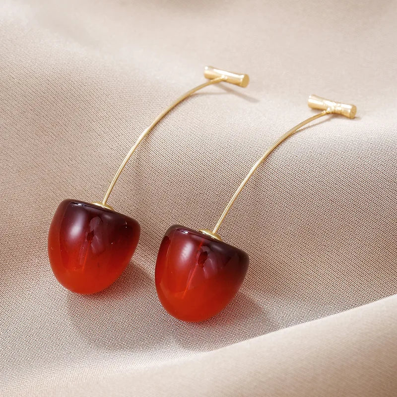 Fashion Sweet Cherry Fruit Synthetic Resin Alloy Fruit Resin Women's Earrings