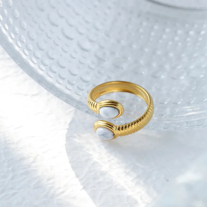 VD Coated Real Gold Plated 18K Gold Geometric Oval Stainless Steel Vintage Style French Style Waterproof Non Tarnish Open Ring