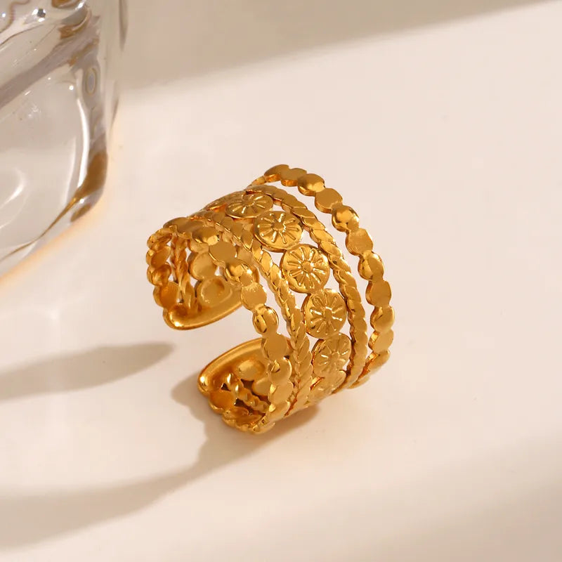 Ion Plating (IP) 18K Gold Plated Round Stainless Steel Simple Style Waterproof Non Tarnish Open Rings