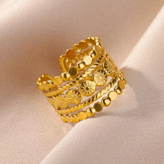 Ion Plating (IP) 18K Gold Plated Round Stainless Steel Simple Style Waterproof Non Tarnish Open Rings