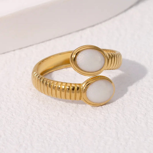 VD Coated Real Gold Plated 18K Gold Geometric Oval Stainless Steel Vintage Style French Style Waterproof Non Tarnish Open Ring