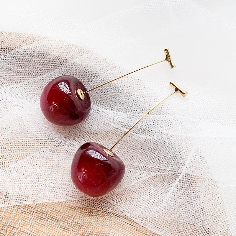 Fashion Sweet Cherry Fruit Synthetic Resin Alloy Fruit Resin Women's Earrings