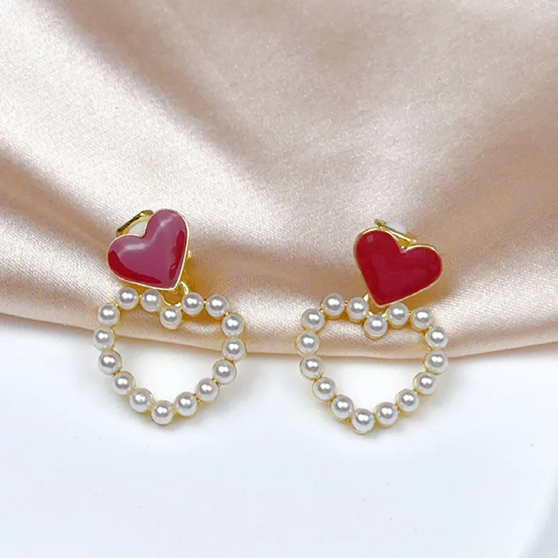 New Sweet Trend Cute Heart Pearl Heart Ear Clip Without Ear Holes Simple Fashion All-Match Fresh Ear Clip