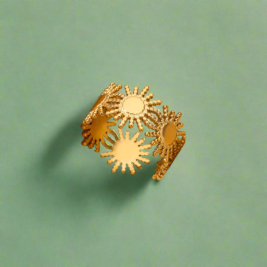 chunky style Coated Real Gold Plated Geometric Stainless Steel Retro Waterproof Non-Tarnish Open Ring sky style