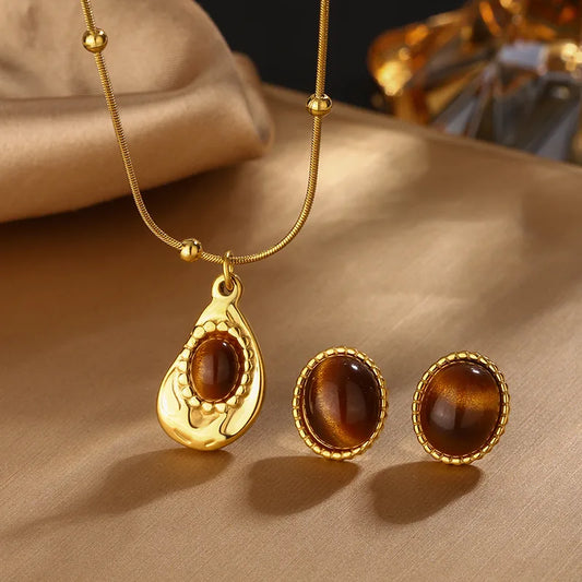 Ion Plating (IP) 18K Gold Plated Geometric Stainless Steel Vintage Style Classic Style Waterproof Non Tarnish Jewelry Set Must-Have Jewelry Gold Plated Jewelry